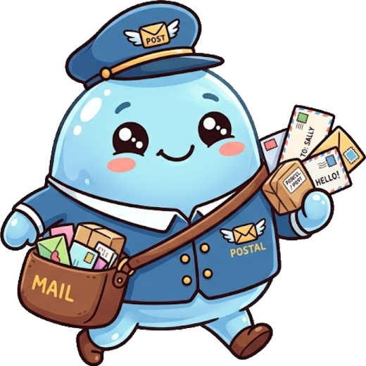 The mailblob mascot carrying letters